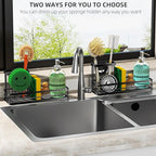 Sink Caddy Organizer with Water Absorbing Stone Tray, Instant Dry Sponge Holder Smiley Face, Dish Brush Holder for Countertop, Kitchen Storage Accessories and Organization Essentials (Black)