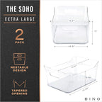 BINO | Plastic Storage Bins, X-Large - 2 Pack, Clear | THE SOHO COLLECTION | Pantry Organizers and Storage Containers Fridge Organizer Bins Kitchen Cabinet Organizer Medicine Cabinet Organizer Bin