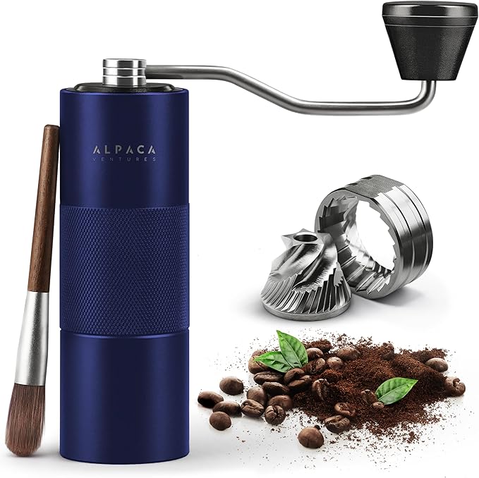Premium Manual Coffee Grinder for Espresso, Pour Over & French Press with Stainless Steel Conical Burr, Precision Adjustable Hand Grinder, Compact Travel Size - by Alpaca Ventures