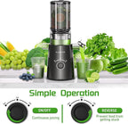 Cold Press Juicer, Slow Masticating Juicer Machines with 5" Feeding Chute Fit Whole Fruits&Vegetables, Stainless Steel Slow Masticating Juicer Easy to Clean, 99.6% Juice Purity, 1.5L Capacity-Black
