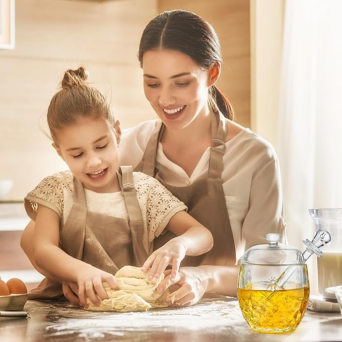 kanpura Honey Pot with Dipper and Lid Glass Honey Jar with Dipper Wide Mouth Honey Containers Airtight Syrup Honey Dispenser for Christmas Home Kitchen(7.5 OZ)