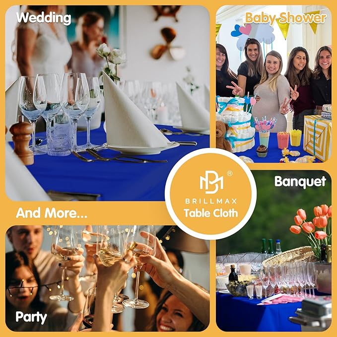 BRILLMAX 10 Pack Royal Blue Tablecloths for 8 Foot Rectangle Tables 60 x 126 Inch - 8ft Rectangular Bulk Linen Polyester Fabric Washable Cloth Cover for Wedding Reception Banquet Birthday Party