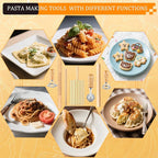 7 pcs Wood Gnocchi Pasta Making Tools Kit with Threaded Pasta Roller Pin Set,Gnocchi Board,Ravioli Stamps and Pasta Cutter.Noodle and Dumplings Maker, For Pasta Maker And Kitchen DIY Gift
