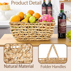Wicker Picnic Basket with Handles, Wicker Baskets with Wooden Base for Picnic, Camping & Storage Basket