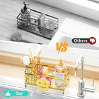 HapiRm Sink Caddy Sponge Holder - Self-draining Kitchen Sink Organizer with Smiley Face and Brush Holder, Stainless Steel Kitchen Organizer for Countertop - Gold