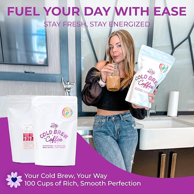 Katy’s Cold Brew Coffee Pitcher Packs | 20 Large Cold Brew Bags with Smooth, Bold Brazilian Coffee | Easy, Mess-Free Brewing in Any Container | 100% Woman-Owned | Makes 100 Cups