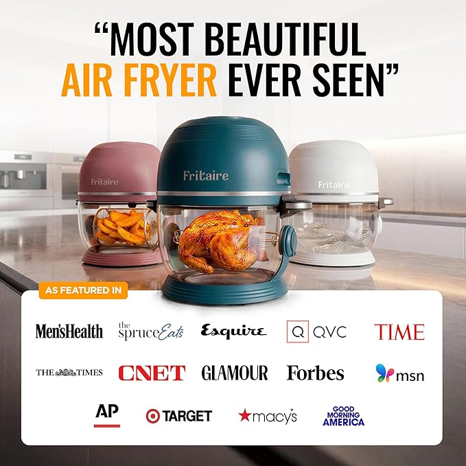Non Toxic Air Fryer™ Pro | 9-in-1 Glass Air Fryer | Self-Cleaning | 5 Quart | Rotisserie and Tumbler | 400F Vortex For Even Cooking, BPA-Free Teflon Free, Recrisp, Roast, Bake, Cherry