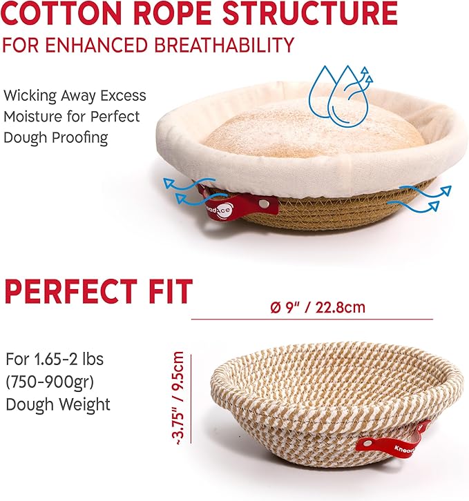 KneadAce Sourdough Starter Kit – 24oz Starter Jar, 2 Cotton Rope Banneton Proofing Baskets, Magnetic Bread Lame for Scoring – Gift for Bakers & Complete Sourdough Bread Baking Set