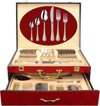 75-Pc Luxury Flatware Set for 12 w/Storage Case 24K Gold Premium Dining Cutlery Service - 18/10 Surgical Stainless Steel Silverware Hostess Serving Set in a Chest