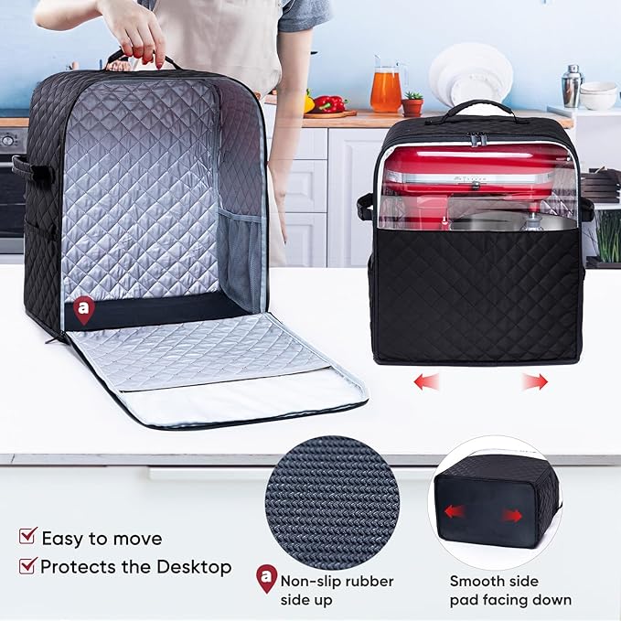 BAGSPRITE Stand Mixer Cover with Appliance Sliders Base Compatible with KitchenAid Mixer-Storage Bag for 6/7/8 Quart with Pockets for Kitchen Aid Accessories and Attachments