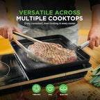 NutriChef 11" Non-Stick Grill Pan for Indoor Cooking - Hard Anodized Grill Pan for Stove Tops with High Ridges, Strong Handles, Dishwasher Safe