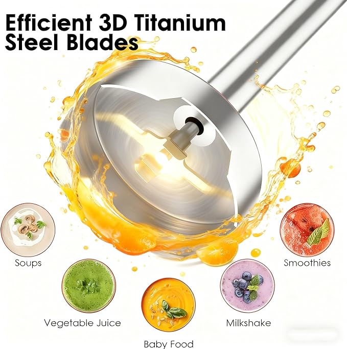 Blackcow Immersion Blender Handheld, 800W Powerful Electric Hand Blender with Titanium Alloy Blades, 12 Speeds & Turbo, Electric Hand Mixer for Smoothies, Soups, Baby Food and Purees