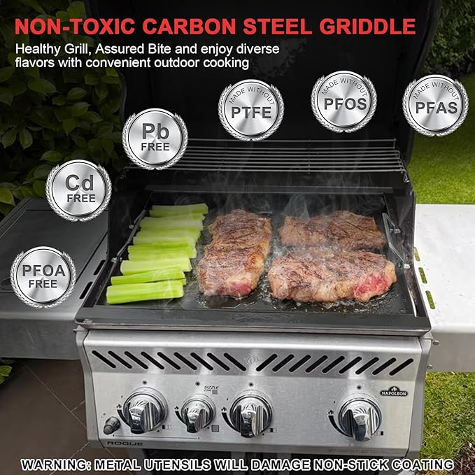 Flat Top Griddle Insert for Napoleon Rogue 425 Series, Carbon Steel Griddle Plate Replacement for Napoleon R425, R425-1, R425-2, 425SB, COS425SBPK, R425NSS, R425SIB, Replace Part S83013, 22.8''X17.7''