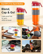 Smoothie Blender, 650W Personal Blenders for Shakes and Smoothies with Grinder Cup & 2 BPA-Free Portable Cups (20oz+14oz), Portable Blender for Juices, Smoothies Maker for Kitchen, Red