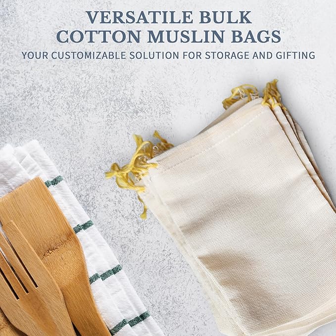 Celestial Gifts Muslin Bags - Double Drawstring Bags Small 100pcs - 2.75x4, Reusable Tea, Jewelry, Gift, Spice and Sachet Bag - 100% Cotton - Made in USA - (Natural Hem & Yellow Double Drawstring)