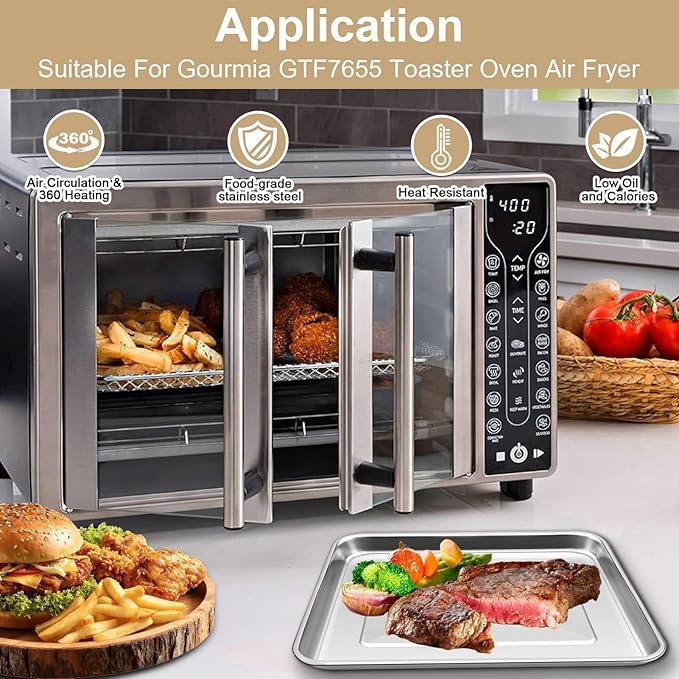 Toaster Oven Replacement Parts for Gourmia GTF7655 GTF7460 GTF7465, 3 IN 1 Basket Tray Rack Kit for Gourmia Digital Toaster Oven Air Fryer French Door17 Cooking Presets 1700W 24L