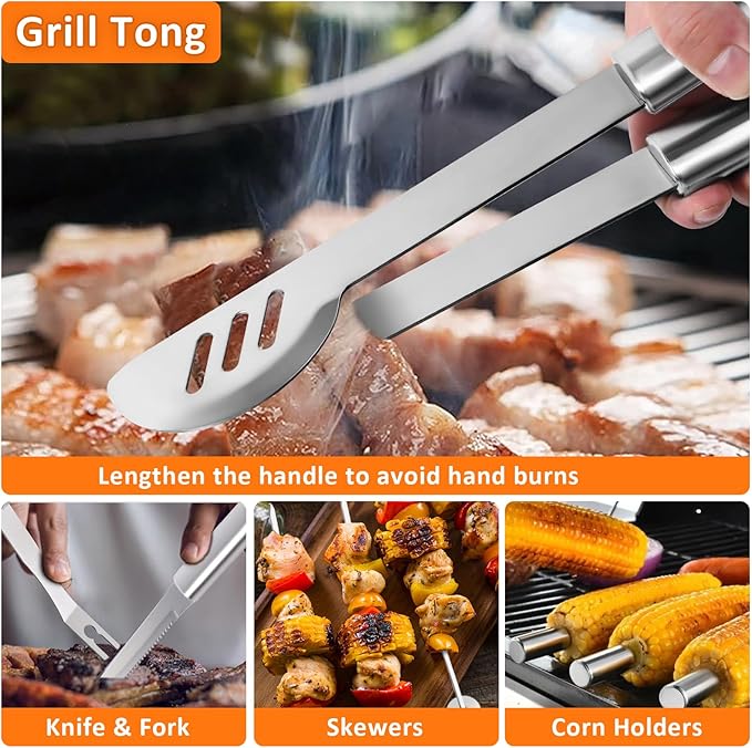 26-Piece BBQ Grill Accessories Set | Ultimate Grilling Tools for Men - Heavy Duty Stainless Steel BBQ Utensils Kit with Aluminum Case & Grill Brush for Dad (Stainless)