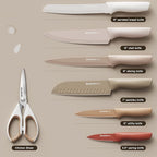Astercook Knife Set, 13 Pieces Kitchen Knives Set with Healthy Anti-Rust Coating, Dishwasher Safe, Stainless Steel Chef Knife Sets with 6 Blade Guards, Perfect Holiday Gifts for Kitchen
