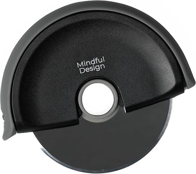 Mindful Design Pizza Cutter Wheel with Protective Blade Cover, Easy to Clean and Dishwasher Safe Handheld Pizza Slicer