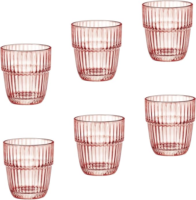 Bormioli Rocco Barshine 10.38 oz. Rocks Stackable Tempered Drinking Glasses, Set of 6, Peach