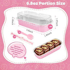 NPLUX 50 PACK Mini Cake Pans with Lids and Spoons,Rectangular Aluminum Foil Bread Pan,Mini Loaf Pans and Food Containers with Lids(Pink,6.8oz)