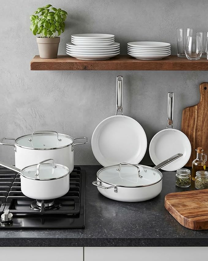 Ceramic Cookware Set - Nonstick Kitchen Pots and Pans Set, Induction Cookware Sets with Cooking Utensils Set, Non Toxic Cookware Set, Non Stick Pan Set for Cooking Pot, Oven & Dishwasher Safe, Gift