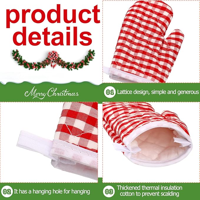 12 Pcs Kids Oven Mitts Toddler Oven Mitts Children Heat Resistant Kitchen Mitts Checkered Kitchen Oven Gloves Kids for Cooking Baking Microwave Child Play BBQ Grilling, Age 2-10(Red, Pink, Blue)