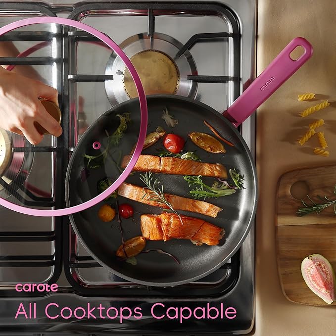 CAROTE Non Stick Pots and Pans Set, Cookware Sets Nonstick, Kitchen Cooking Set with Stay-Cool Handles,with Silicone Tools and Pot Protectors,16 Piece