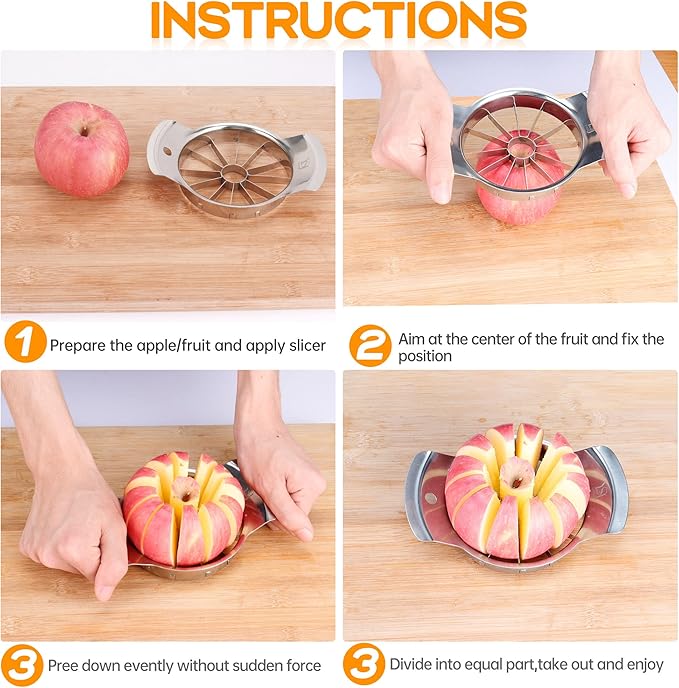 Supercenter Apple Cutter and Slicer - Stainless Steel Apple Corer - 4.72 Inch Apple Corer Tool with 12 Super Sharp Blades, Lightweight Apple Slicer and Corer & Dishwasher Safe