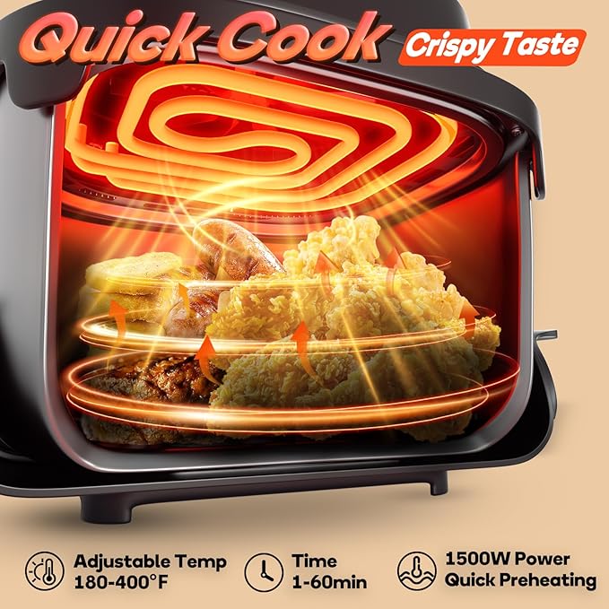 4.4QT Glass Air Fryer Non-Toxic, 4 Presets & Manual Control, 180-400℉ Precise Heat Smart Air Fryer Oven, Auto-Pause & Resume, Microwave & Dishwasher Safe Dual Glass Container