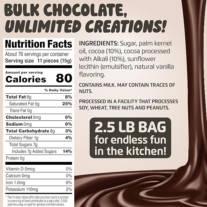 Chocolate Works Dark Chocolate Melting Chocolate Wafers, 2.5lb (Pack of 1)