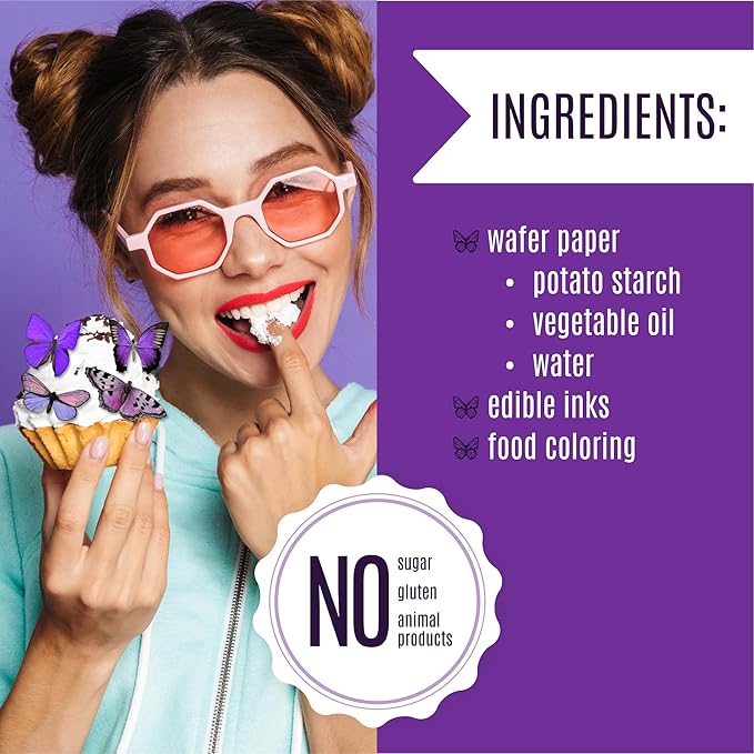 Edible Butterflies for Cake Decorating - Small Size, Premium Crafted in the USA - Butterfly Cake and Cupcake Toppers, Decoration (Purple)