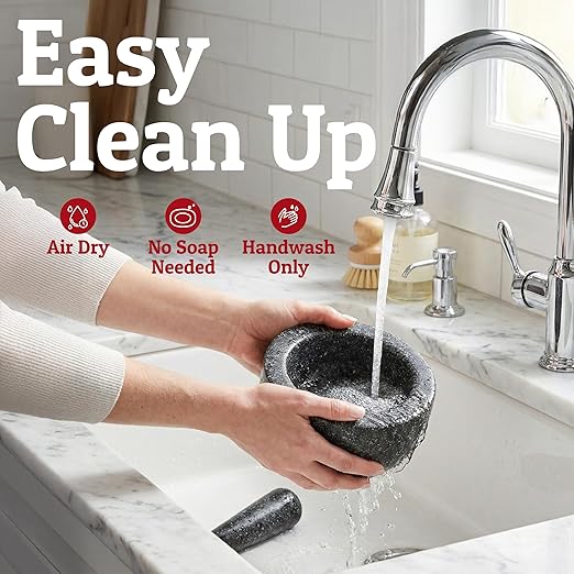 Priority Chef Heavy Duty Large Mortar and Pestle Set, 100% Granite, Non Slip Base, Make Fresh Guacamole, Salsa, Pesto, Stone Grinder Bowl, Herb Crusher, Spice Grinder, 4 Cup - Black