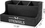 RedCall Extra Large Kitchen Utensils Holder 4 Compartments,Wood Utensil Organizer for Kitchen Countertop,Farmhouse Cooking Utensil Holder with Spice Storage space (Black)