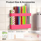 9.5” Large Acrylic Straw Holder for Cabinet Door, Reusable Adjustable Two-Part Straws Organizer with Ultra Sticky Adhesive Strips, 2026 Straw Storage for Kitchen Cupboard (Hot Pink)