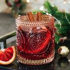 Ribbed Retro Arch Floral Rose Gold Drinking Glasses Set of 6, (10 oz) Vintage Glassware Set by Kate Aspen| Cocktail Glass Set, Juice Glass, Water Cups | Great Hostess Gift & Gift for New Home Owners