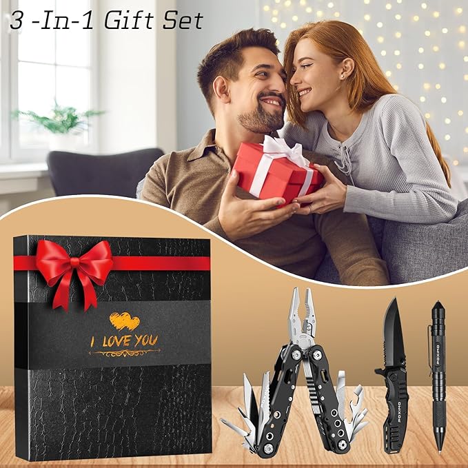 Multitools Gift Set "I LOVE YOU", Men Gifts 3 Items Pack with 14-In-1 Multi tool Pliers, Pocket Knife, Tactical Pen, Gifts for Men Women, Stocking Stuffers EDC, Survival Tools Set (I LOVE YOU)