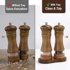 Wooden Salt and Pepper Grinder Set, Premium Oak Wood Salt Grinders Shakers, Pepper Mill with Acrylic Clear Window, Adjustable Ceramic Grinder (6″ - 2 Packs with Tray)