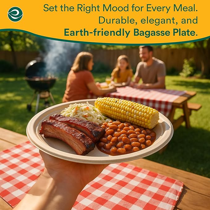 ECO SOUL Compostable 9 Inch(1000-Pack) Biodegradable Heavy-Duty Disposable Eco-Friendly Paper Plates for Christmas Dinner & Parties, Wedding, Event