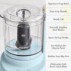 Martha Stewart 3 Cup Electric Food Chopper, Vegetable & Herb Mini Food Processor, 24oz BPA-Free Bowl, Stainless Steel Blades, Pour Spout, Dicing, Mincing, Chop & Puree, Dishwasher Safe, Sky