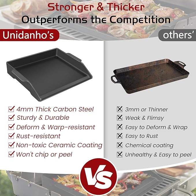 Cast Iron Griddle Gas Grill Stove Top Pan Insert for Weber Charbroil Nexgrill Grill Replacement Parts Flat Charcoal Cooking Plate Outdoor Camp Tailgating Teppanyaki Accessory 17" x 13"