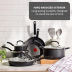 T-Fal Ultimate Hard Anodized 12-Piece Ceramic Nonstick Cookware Set, Oven Safe Up to 400°F, Ceramic Pots and Pans Set, Frying Pans, Saucepan, Stockpot, Cooking Utensils, Stone