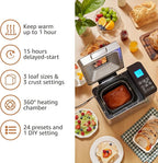 Elite Gourmet Programmable 2-Lb Bread Maker, PFAS Free Ceramic Ceralast™ Pan, Touch Screen Control Panel, 19 Functions, Gluten Free, White, Wheat, Rye & More, 3 Loaf Sizes, Stainless Steel