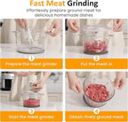 Sunvivi 4-in-1 Electric Food Chopper & Small Food Processor, Meat Grinder, Garlic Peeler & Juicer, 2-Speed Mini Food Processor with 1.5L Glass Bowl and 2 Cups (0.4L+0.2L), Beige