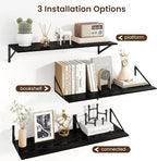Fun Memories Floating Shelves for Wall, 12 Inch Deep Floating Shelves Set of 2, 55W x 12D Large Wall Shelf with Sturdy Metal Brackets for Living Room, Bathroom, Bedroom and Kitchen, Black