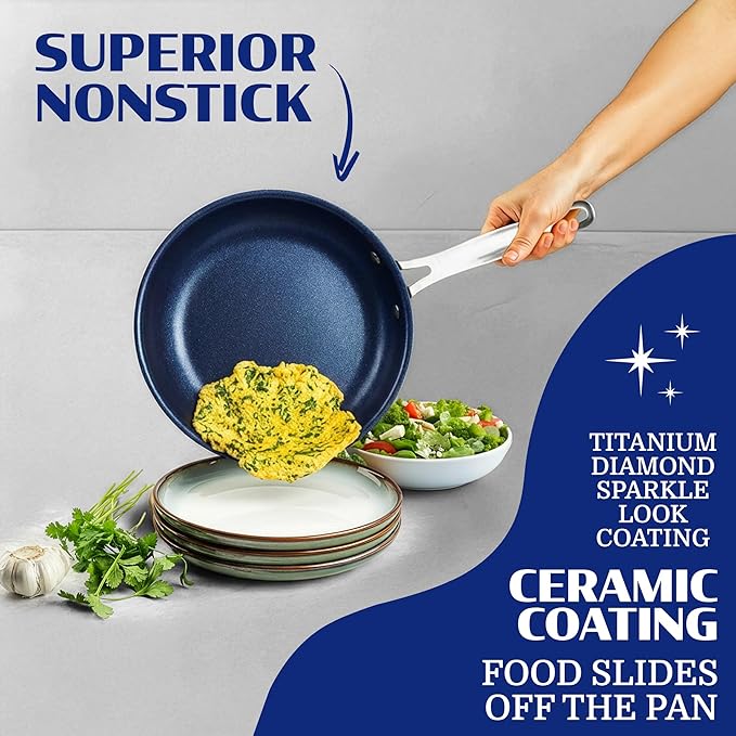 Granitestone Ceraluxe 20 Pc Ceramic Cookware Set Nonstick, Complete Pots and Pans Set Non Stick with 5 Pc Bakeware Set, Deep Frying Pan Set, & Steamer, Non Toxic PFOA Free, Oven & Dishwasher Safe