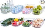 JollyPack 8 Pack Clear Plastic Storage Bins, Pantry Organizers and Storage with Handles, Clear Storage Containers for Fridge, Kitchen, Cabinet, Bathroom and Office