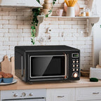 Moccha Retro Microwave, 0.7Cu.ft Compact Microwave, 700-Watt Countertop Microwave Ovens w/5 Micro Power, Delayed Start Function, LED Display, Child Lock, Small Microwave (Black)