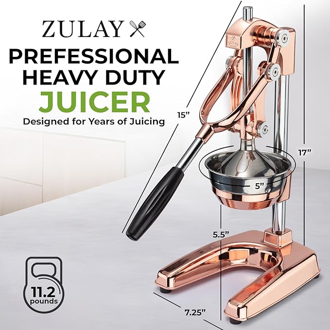 Zulay Professional Citrus Juicer - Premium Manual Citrus Press and Orange Squeezer - Metal Lemon & Lime Squeezer - Extra Tall Heavy Duty Cast Iron Manual, Rose Gold
