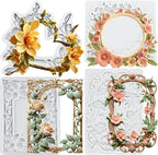 Flower Photo Frame Silicone Mold Wreath Fondant Molds Picture Frame Molds For Cake Decoration Cupcake Topper Polymer Clay Chocolate Candy Gum Paste Set of 4